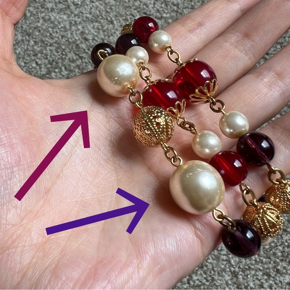 🔖Ben-Amun 24-karat Gold-plated Faux Pearl Ruby Bracelet Designer Red Purple - Picture 3 of 11